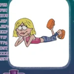 Cute blonde cartoon girl with glasses lying down embroidery designs - Instant Download