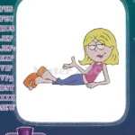 Sassy blonde cartoon woman lying down embroidery designs - Instant Download