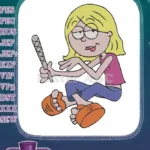 Sassy Blonde Cartoon Girl with Baseball Bat Embroidery Designs - Instant Download