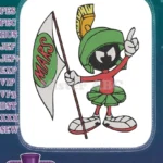 Marvin the Martian with Mars Flag Cartoon Embroidery Designs - Instant Download