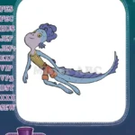 Happy Luca Sea Monster Swimming Cartoon Character Embroidery Designs - Instant Download