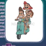 Luca and friends riding scooter happy summer embroidery designs - Instant Download