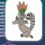 Dancing King Julien lemur with royal crown embroidery designs - Instant Download