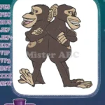 Happy and grumpy cartoon chimpanzee brothers embroidery designs - Instant Download
