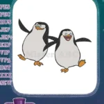 Happy dancing cartoon penguins embroidery designs for children's apparel - Instant Download