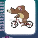 Happy Masha and Bear on a bike cartoon embroidery designs - Instant Download