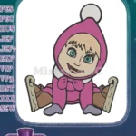 Adorable Masha cartoon character winter ice skating embroidery designs - Instant Download