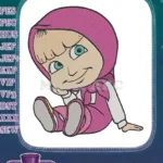 Happy Masha cartoon character sitting pink dress embroidery designs - Instant Download