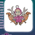 Cute Masha and forest animals winter ice skating embroidery designs - Instant Download