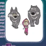 Masha and Two Wolves Cartoon Embroidery Designs - Instant Download