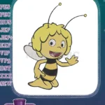 Happy Maya the Bee waving cartoon character embroidery designs - Instant Download
