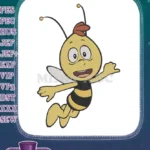 Friendly yellow black cartoon bee flying waving embroidery designs - Instant Download