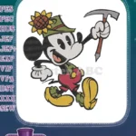 Happy Mickey Mouse adventurer with pickaxe and sunflower hat embroidery designs - Instant Download