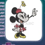 Cheerful Minnie Mouse with yellow flower and red bow embroidery designs - Instant Download