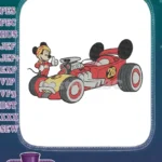 Happy Mickey Mouse Racer Thumbs Up Red Hot Rod Embroidery Designs - Instant Download