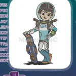 Happy cartoon boy astronaut in futuristic suit with sci-fi gadget embroidery designs - Instant Download
