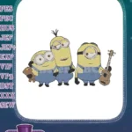 Three adorable Minions with teddy bear and guitar embroidery designs - Instant Download