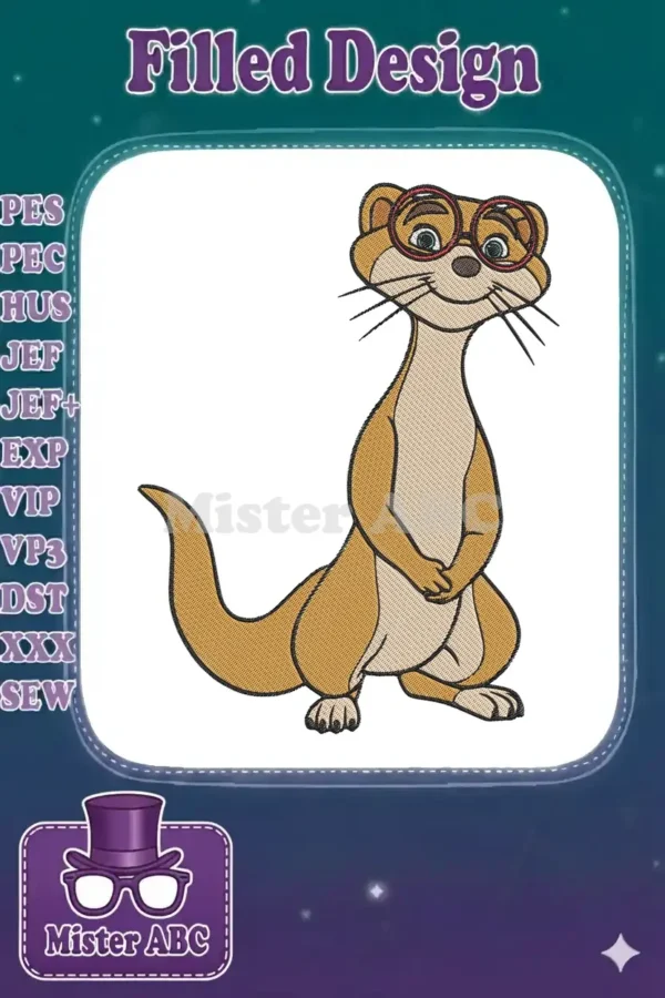 A friendly, cartoonish otter character wearing red framed glasses, standing upright and smiling warmly.
