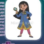Princess detective girl with magnifying glass blue coat embroidery designs - Instant Download