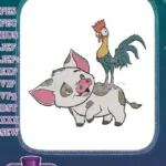 Cute Disney Moana Pua and Heihei embroidery designs - Instant Download