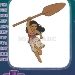 Strong Polynesian princess Moana with oar embroidery designs - Instant Download