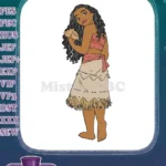 Tropical island princess Moana holding seashell embroidery designs - Instant Download