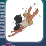 Disney Moana character swimming underwater with bubbles embroidery designs - Instant Download