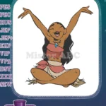 Happy Moana princess with arms raised joyful island embroidery designs - Instant Download