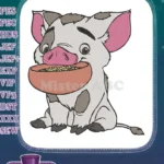 Cute Pua Pig from Moana holding food bowl embroidery designs - Instant Download