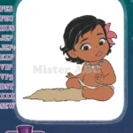 Adorable baby Moana with flower and shell necklace embroidery designs - Instant Download