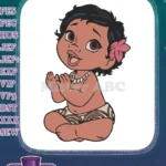 Cute Baby Moana Sitting Polynesian Flower Necklace Embroidery Designs - Instant Download