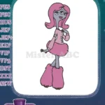 Cute three-eyed pink alien girl cartoon embroidery designs - Instant Download