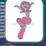 Dancing Three-Eyed Pink Monster Girl Cartoon Embroidery Designs - Instant Download