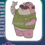 Pink Monster with Mustache, Glasses, and Green Shirt Embroidery Designs - Instant Download