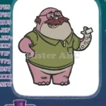 Friendly Pink Mustachioed Monster in Green Polo Embroidery Designs - Instant Download