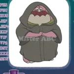 Cartoon fantasy creature with pink face hooded cloak embroidery designs - Instant Download