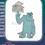 Sulley from Monsters Inc balancing pizza boxes embroidery designs - Instant Download