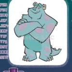 Sully blue monster smiling crossed arms embroidery designs - Instant Download