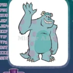 Monsters Inc Sulley blue furry monster waving embroidery designs - Instant Download