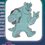 Disney Pixar Sulley monster with backpack happy walking embroidery designs - Instant Download