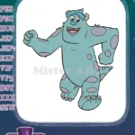 Disney Pixar Sulley cheerful blue monster with purple spots embroidery designs - Instant Download