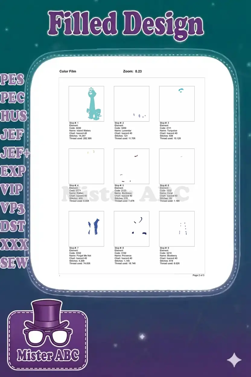 Part one of the color film showing the initial embroidery stitch-out sequence for the Monsters University design.