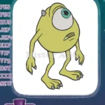 Green one-eyed Mike Wazowski sad monster embroidery designs - Instant Download