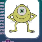 Cute green one-eyed Mike Wazowski monster character embroidery designs - Instant Download