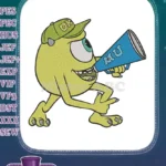 Mike Wazowski Monsters University Cheering Embroidery Designs with Megaphone and Cap - Instant Download