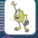 Smiling Mike Wazowski cartoon monster with briefcase embroidery designs - Instant Download