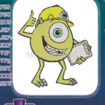 Mike Wazowski Monsters Inc. construction worker embroidery designs with hardhat - Instant Download