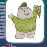 Happy five-eyed monster cartoon character embroidery designs with OK text - Instant Download