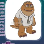 Brown Dinosaur Monster in Glasses and Tie Embroidery Designs - Instant Download