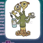 Funny two-headed monster with four arms holding drinks embroidery designs - Instant Download